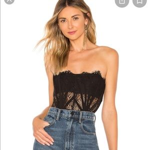 Black Lace See Thru Strapless Bodysuit by NBD